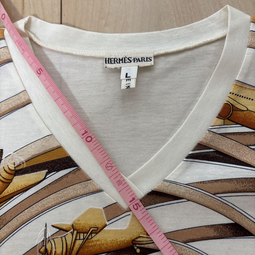 超美品！HERMES 航空機デザイン VネックTシャツ L