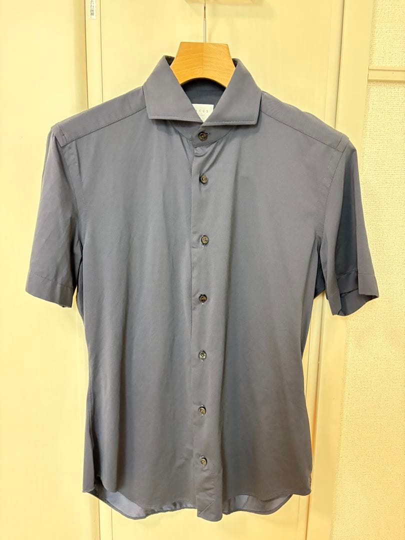 XACUS ザッカス ストレッチ半袖シャツ S ネイビー