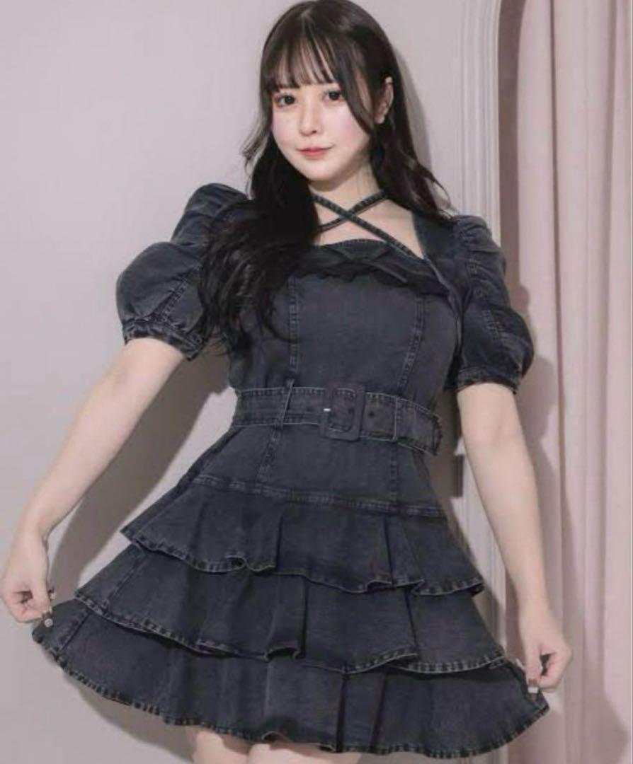 pium ティアードフリルミニワンピース 半袖 デニム pium ぴうむ ティアードフリルミニワンピース デニム - メルカリ