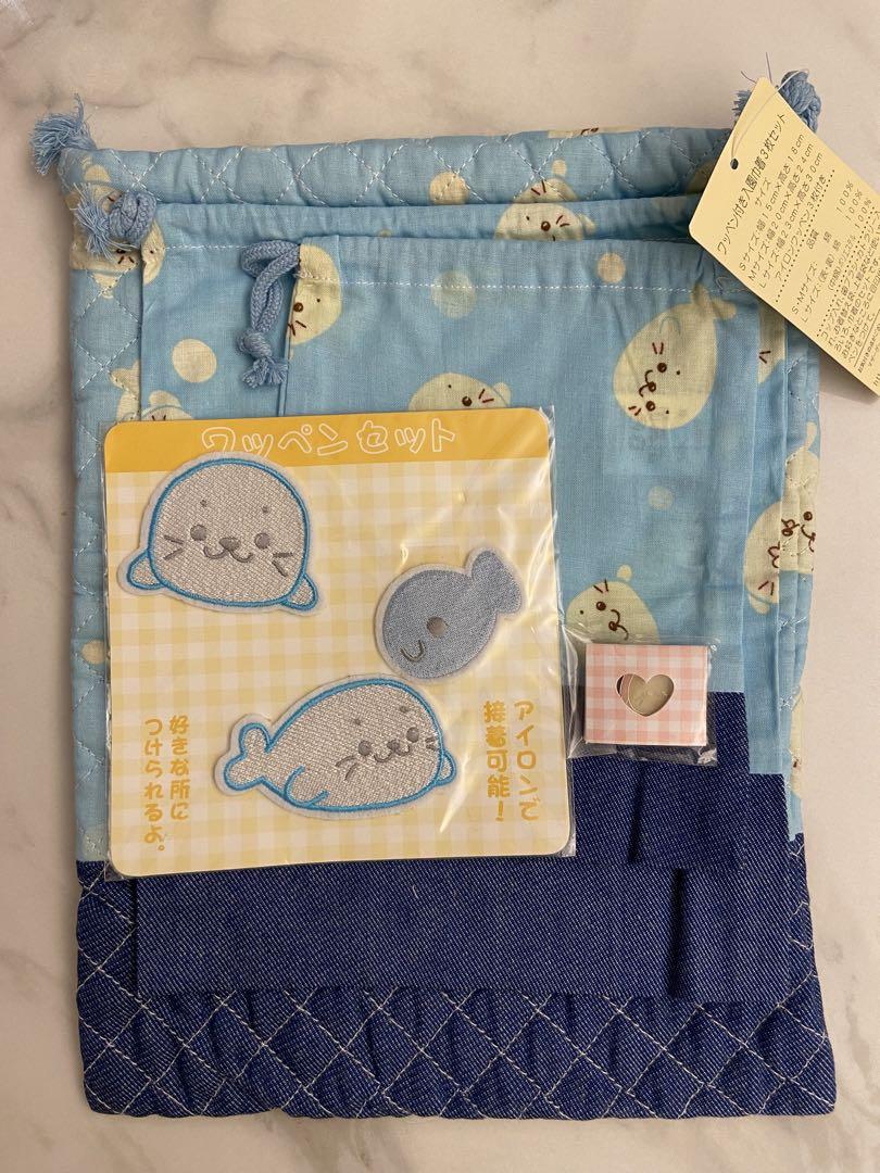 ★激レア　しろたん　ワッペン付き巾着3枚セット　非売品ピンバッジ