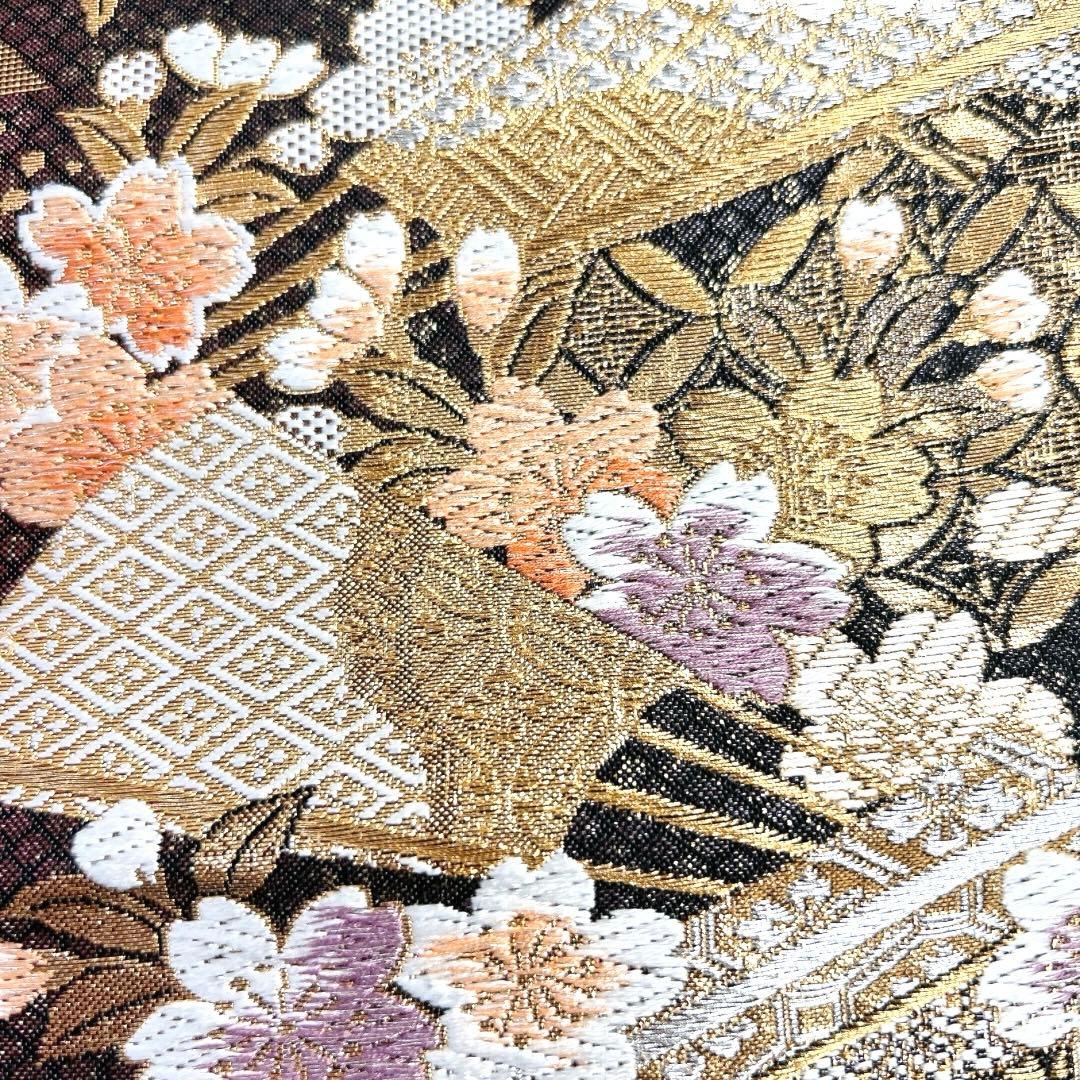 振袖帯 袋帯 桜 扇 七宝 レッド 着物 124a d 振袖帯 袋帯 桜 扇 七宝 レッド 着物 124a d