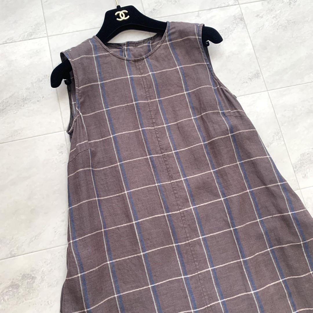 美品♡マッキントッシュフィロソフィー マキシ丈 リネン チェック ワンピース S