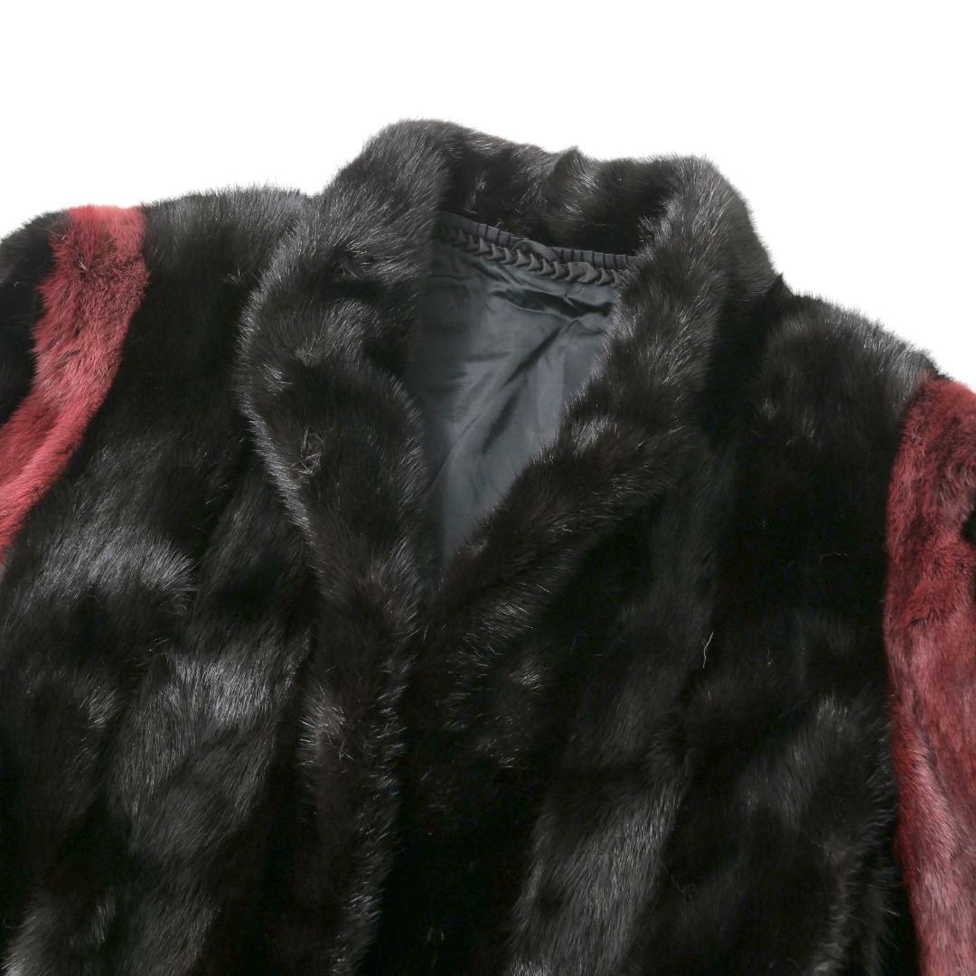 ミンク 逆毛切替ストライプ ショート丈 ファーコート サイズ11 毛皮