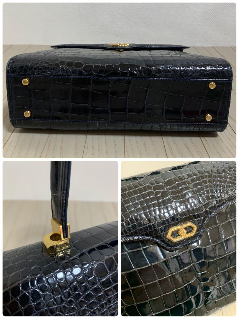 TOWANNYトワニー】クロコダイル ハンドバッグ ゴールド金具付き 黒