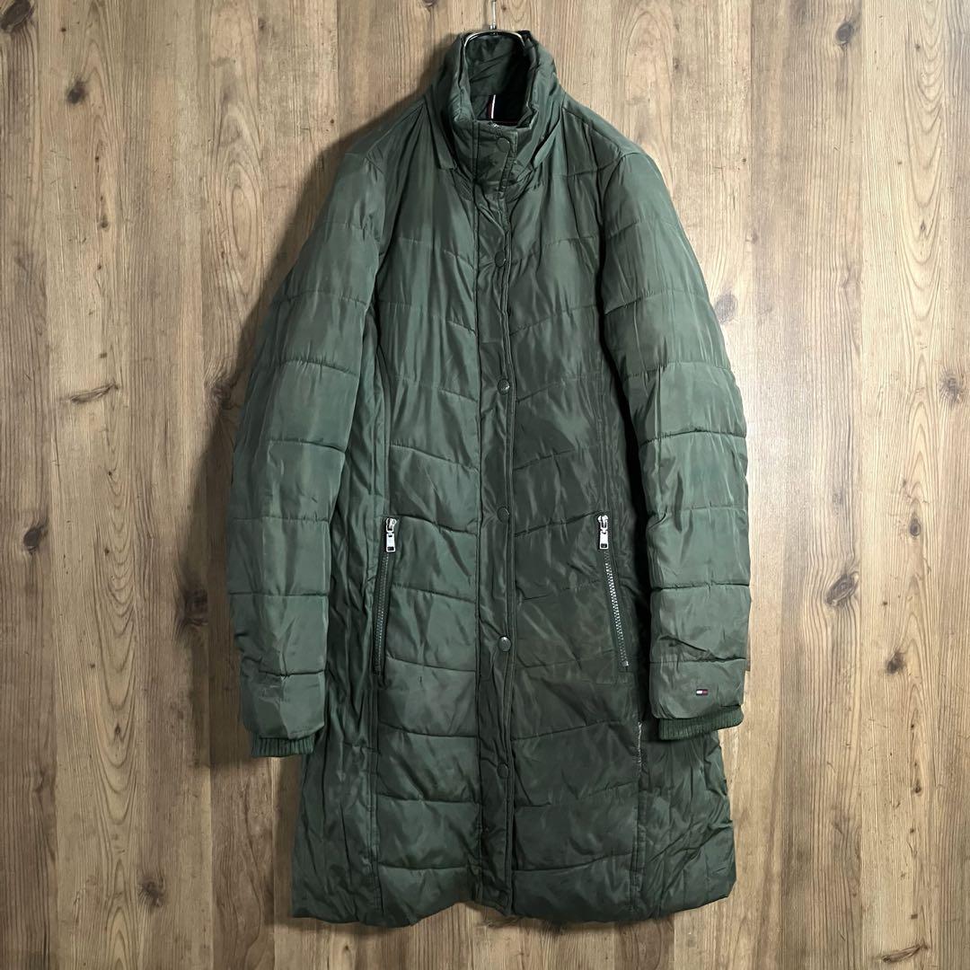 TOMMY HILFIGER ロングジャケット 中綿 フルジップ カーキ H5