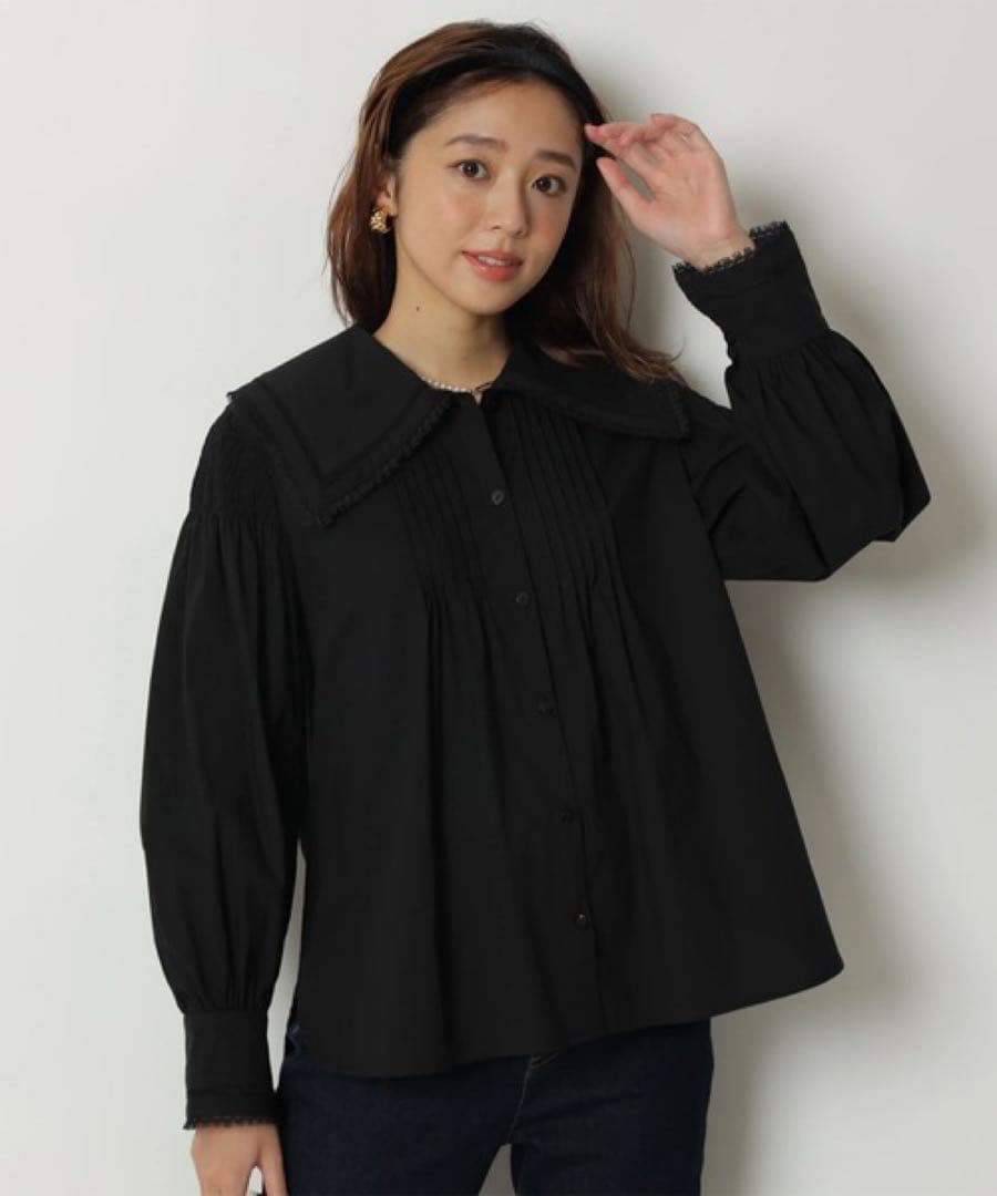 今期 ジャスグリッティー ビッグレース ブラウス 黒M JUSGLITTY