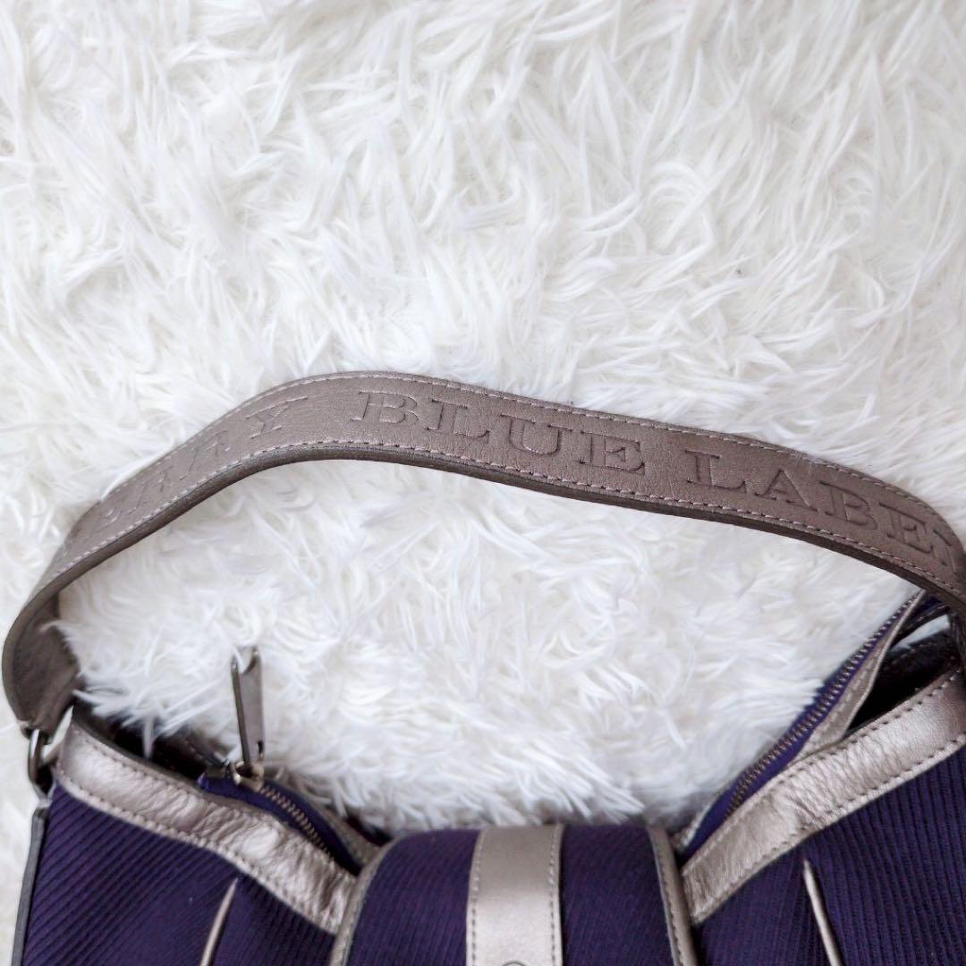 バーバリー ブルーレーベル コーデュロイ レザー パープル ショルダーバッグ