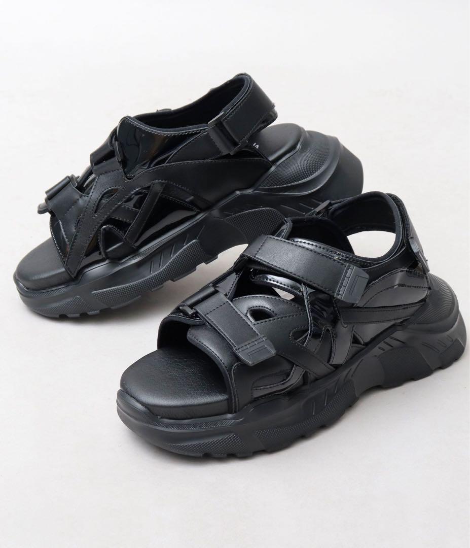 Ghalella ブラック ストラップサンダル 厚底
