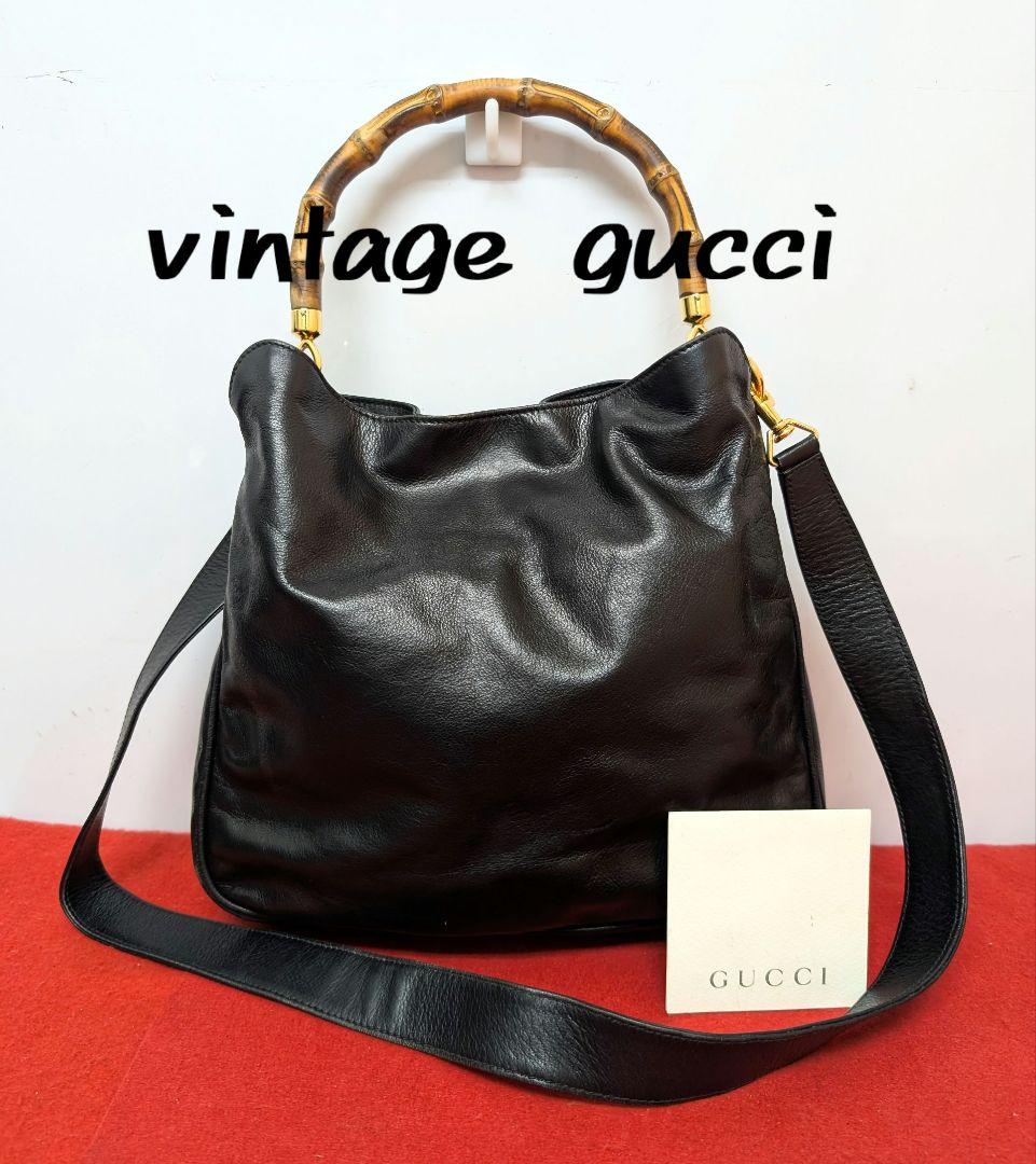 美品 極希少！Gucci バンブー レザーハンドバッグ ショルダーバッグブラック