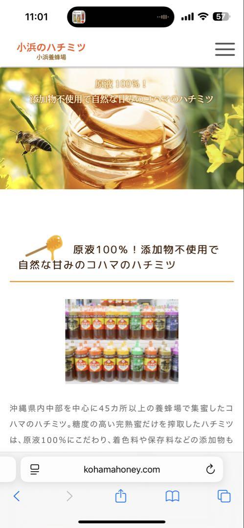 コハマのハチミツ　原液100% 小浜養蜂場　沖縄県産　500g✖️2本セット