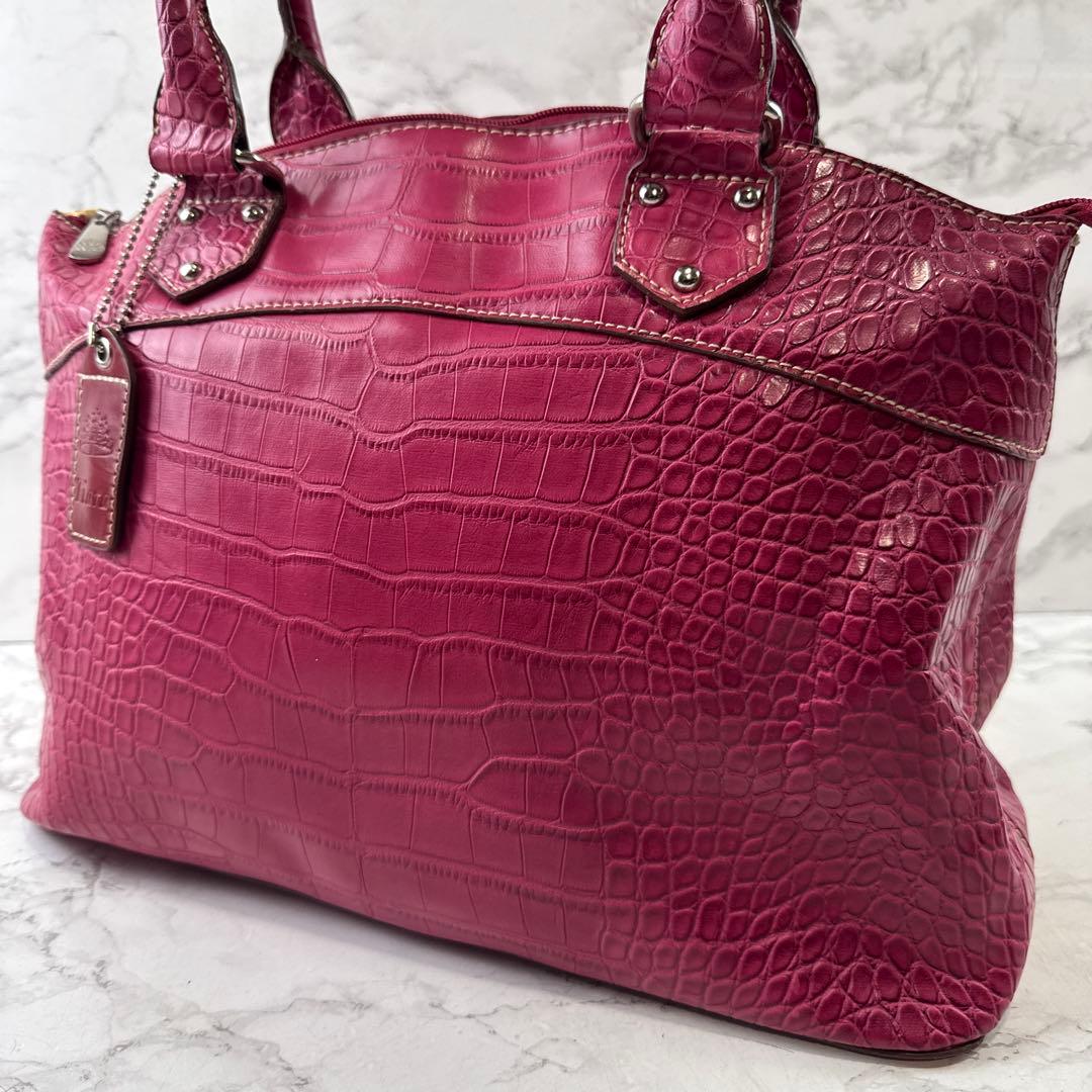 ほぼ未使用品 Tiara ティアラ クロコ型押しPUレザー ハンドバッグ ピンク