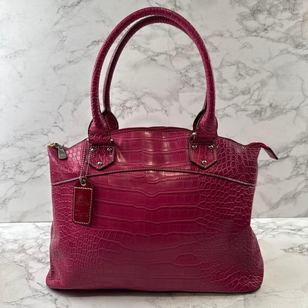 ほぼ未使用品 Tiara ティアラ クロコ型押しPUレザー ハンドバッグ ピンク N6133374606