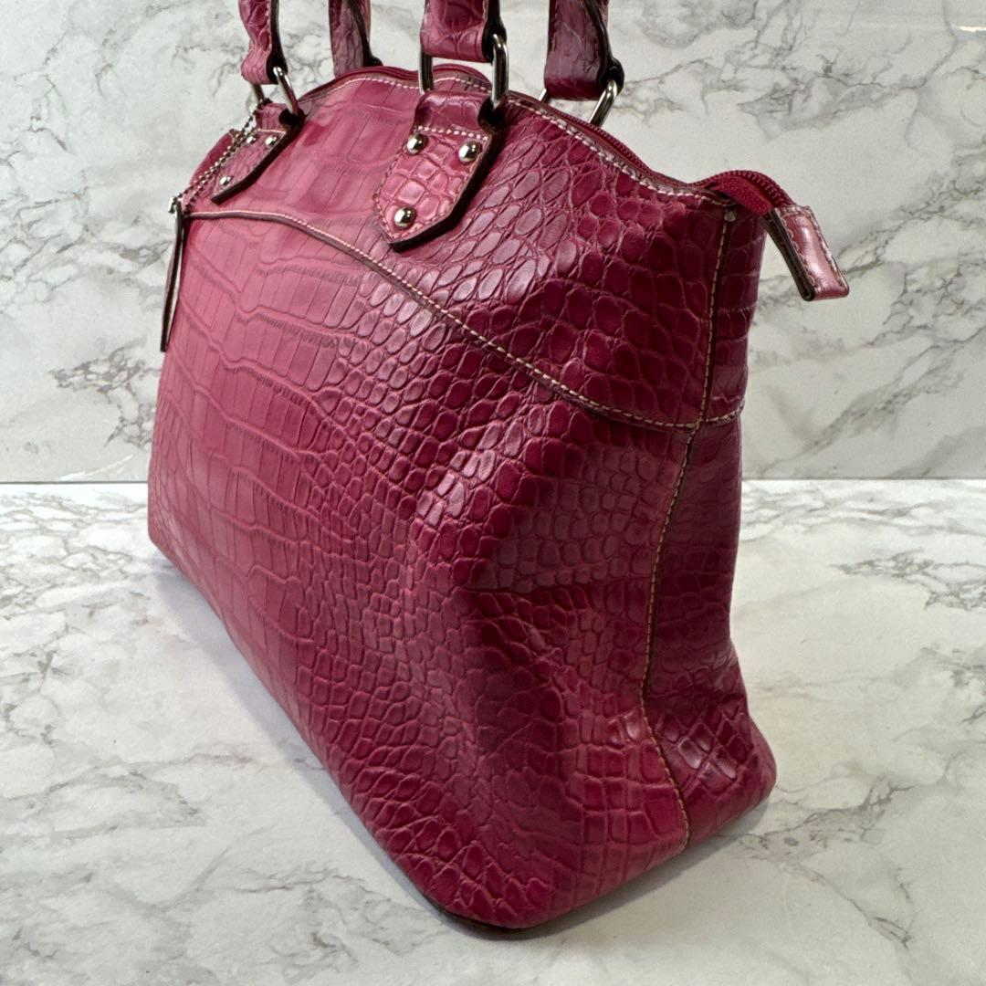 ほぼ未使用品 Tiara ティアラ クロコ型押しPUレザー ハンドバッグ ピンク N6133374606