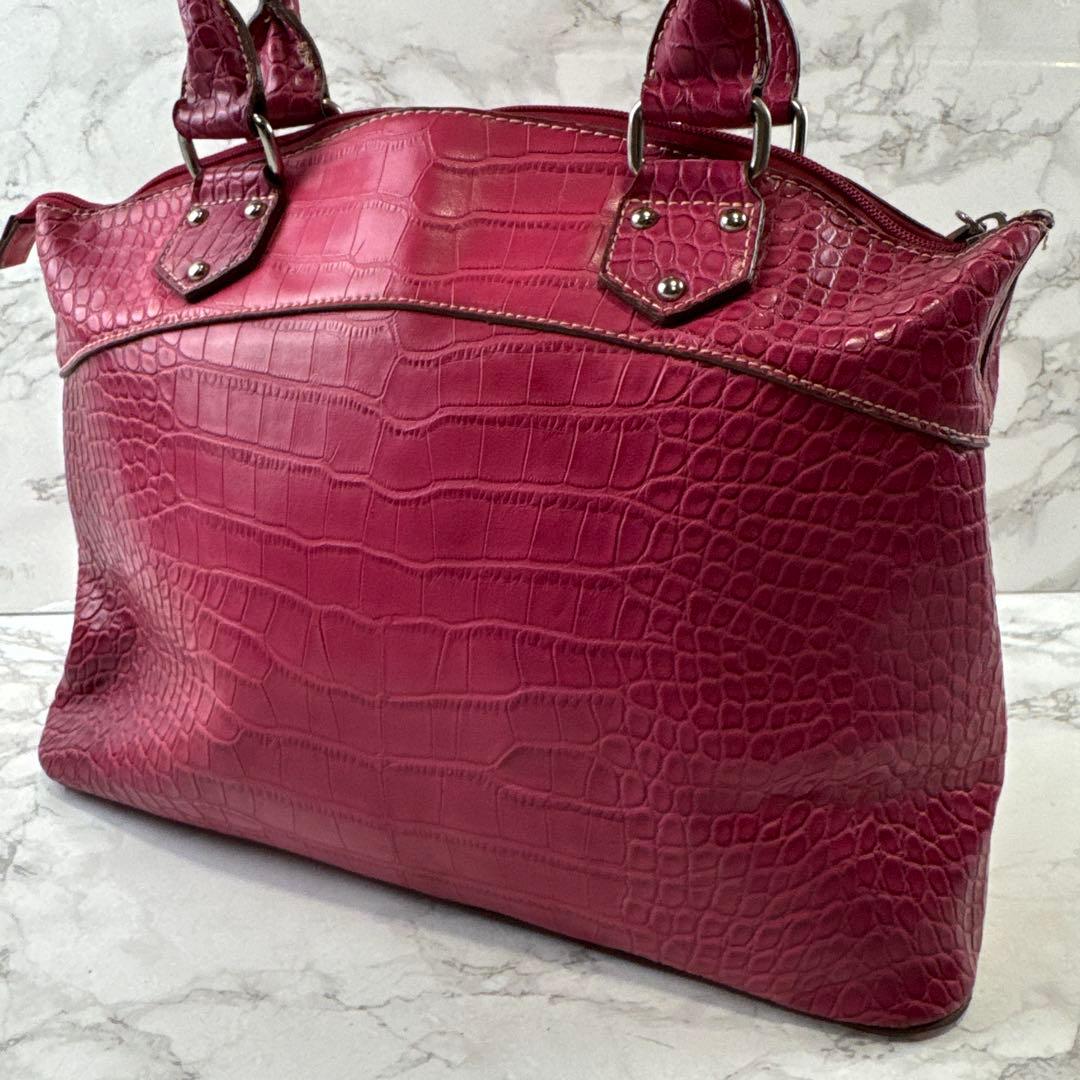 ほぼ未使用品 Tiara ティアラ クロコ型押しPUレザー ハンドバッグ ピンク N6133374606