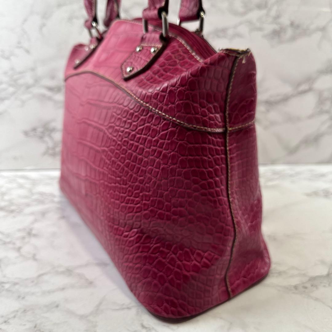 ほぼ未使用品 Tiara ティアラ クロコ型押しPUレザー ハンドバッグ ピンク N6133374606