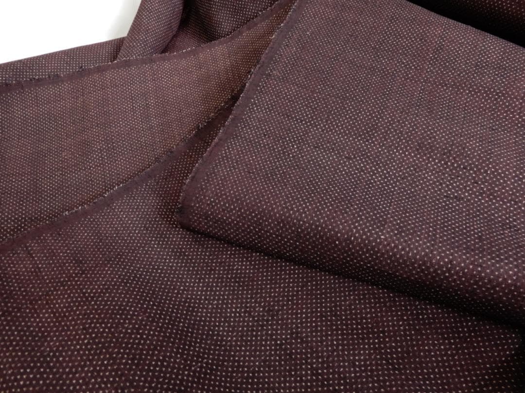 正絹 蚊絣織紬地洗い張り反物 地厚 百蚊絣 草木染 小紫色やや傷や汚れあり