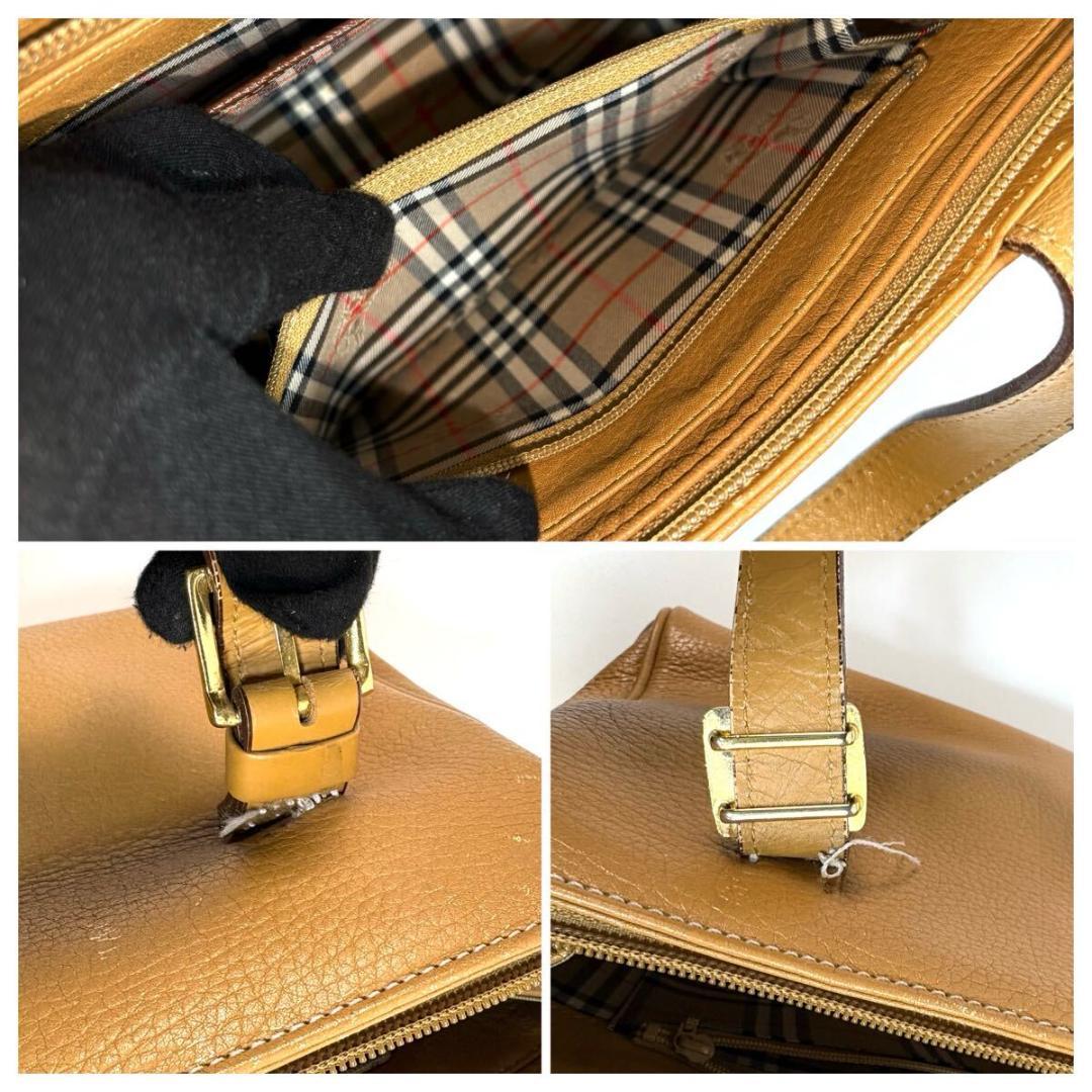 Burberry レザー ハンドバッグ ノバチェック キャメル ゴールド
