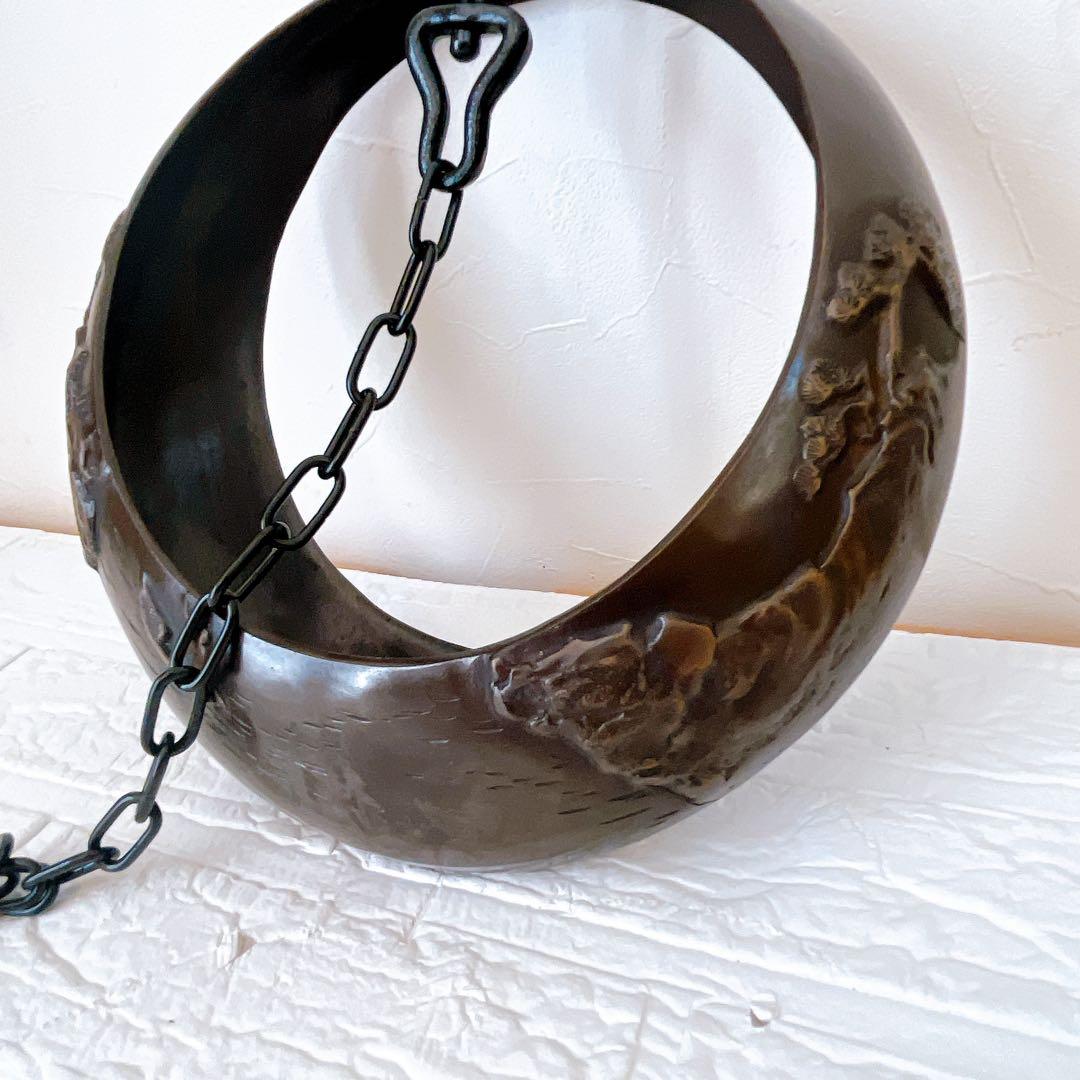 満月 吊り花器 鋳物 花入れ 鉄製 和モダン 茶室 飾り 工芸品 池坊 花器目立った傷や汚れなし YUZUMIYA_COM