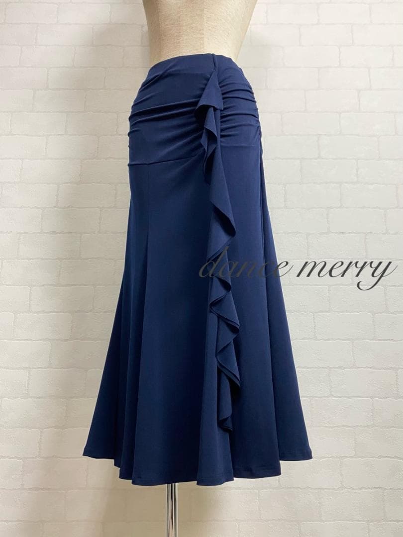 新品　社交ダンス　ツーピース　紺　フリル　マーメイド　セットアップ　1217 新品 社交ダンス ツーピース 紺 フリル マーメイド セットアップ