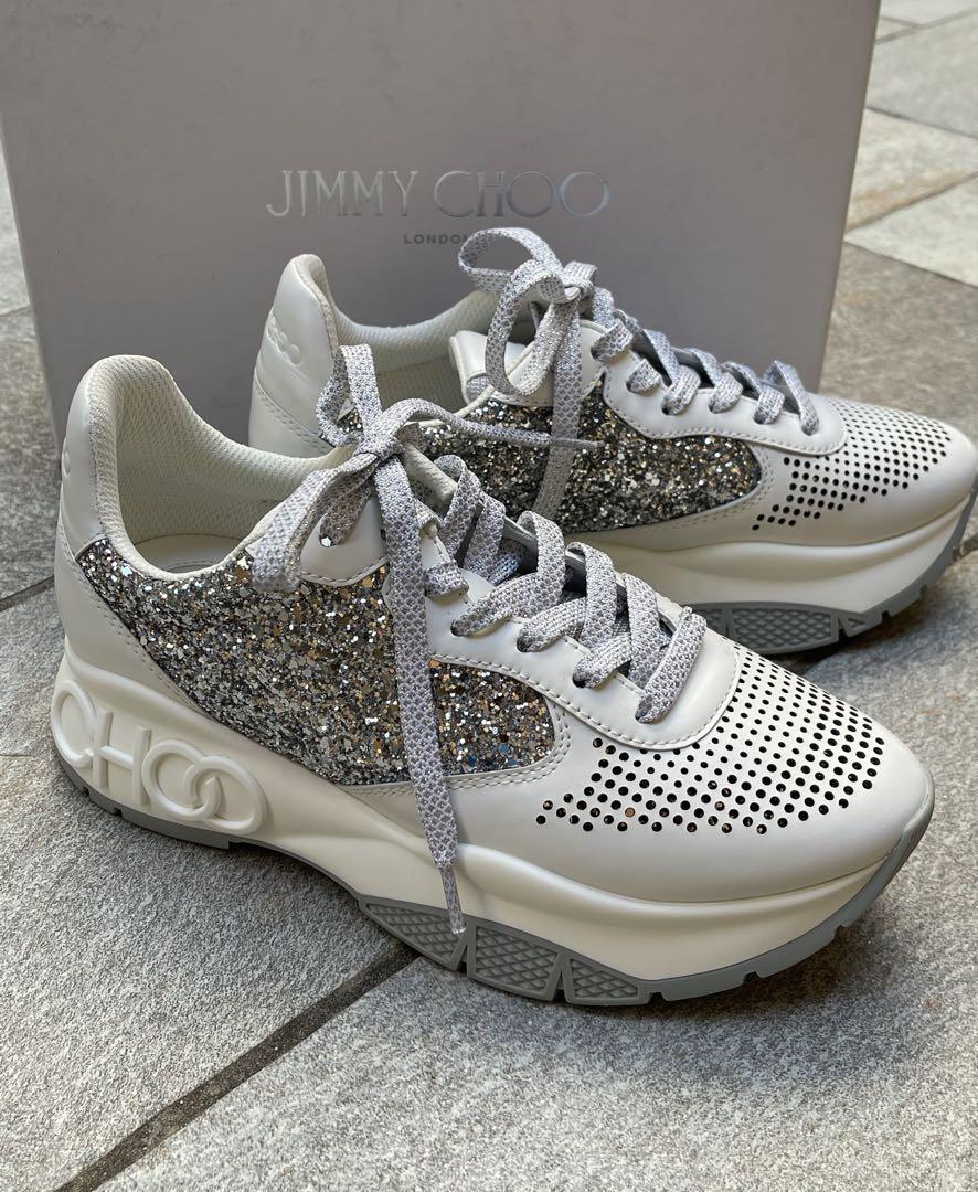 ジミーチュウ グリッターシルバー スニーカー 美品 JIMMY CHOO ジミーチュウ グリッター スニーカー37.5