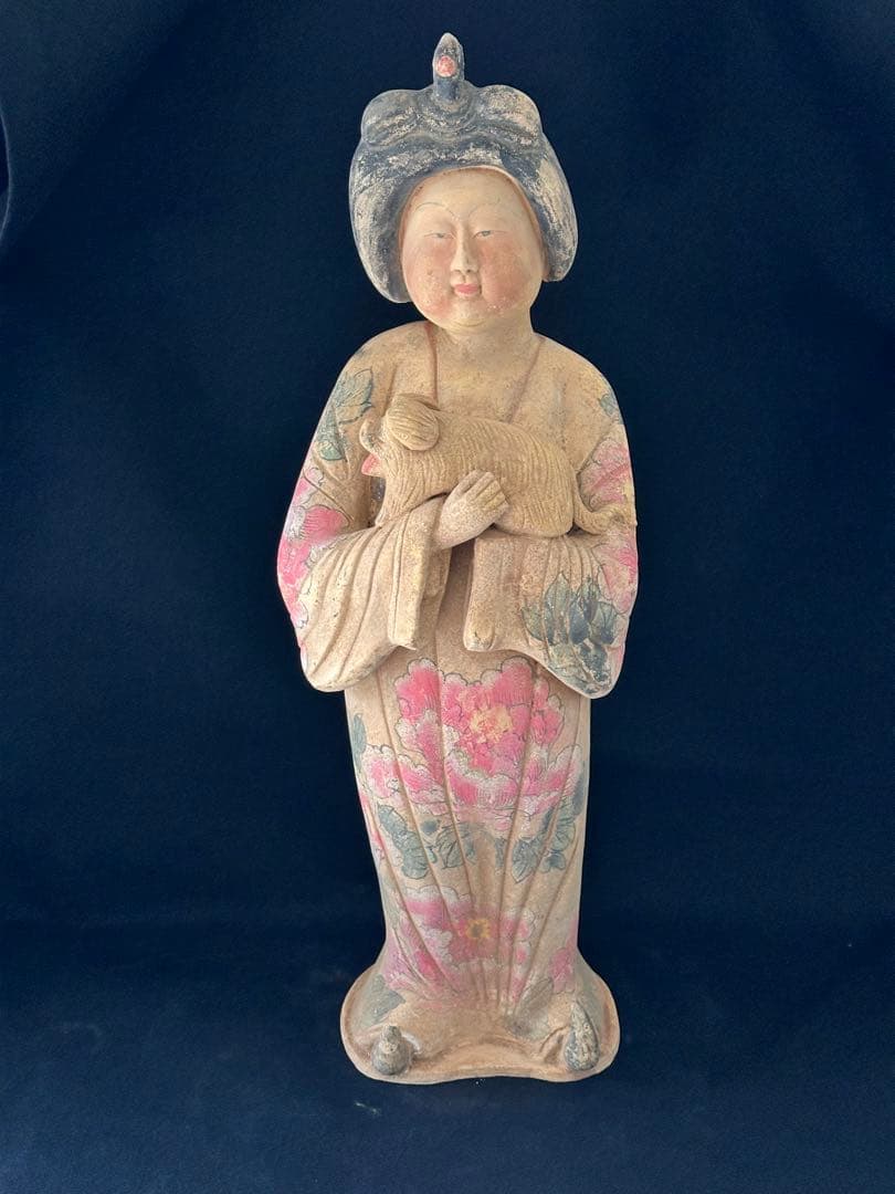 色絵　唐加彩婦人俑　置物　高さ約63cm 古美術 彫刻 骨董　欠けあり