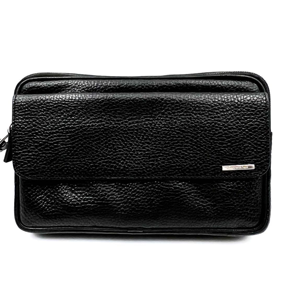 《美品》エルメネジルドゼニア メンズ シボ革 Wファスナー クラッチバッグ 画像2