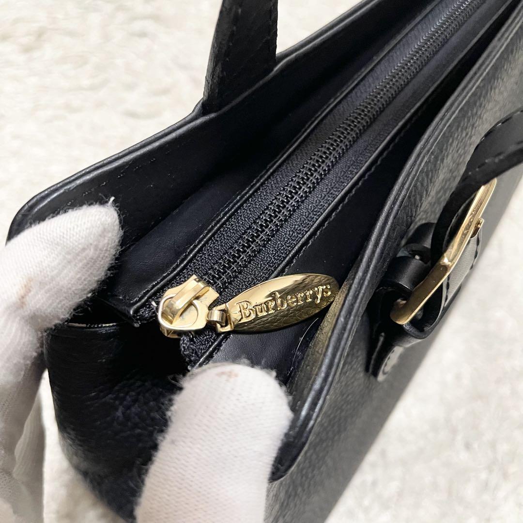 【美品】バーバリー　トートバッグ　レザー　黒　ノバチェック　ゴールド金具