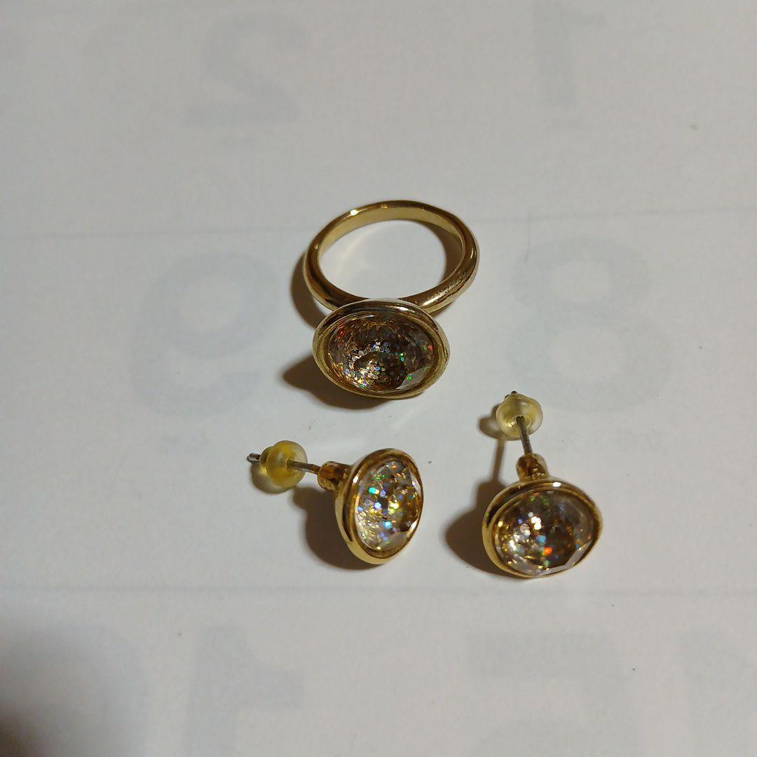 ゴールドストーンピアス&リングセット