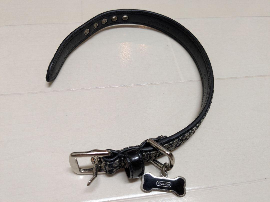 ⭐️美品⭐️COACH シグネチャー柄ロゴ入り　首輪 リードセット　Sサイズ Coach コーチ シグネチャー 犬用首輪 Sサイズ 黒 骨型チャーム