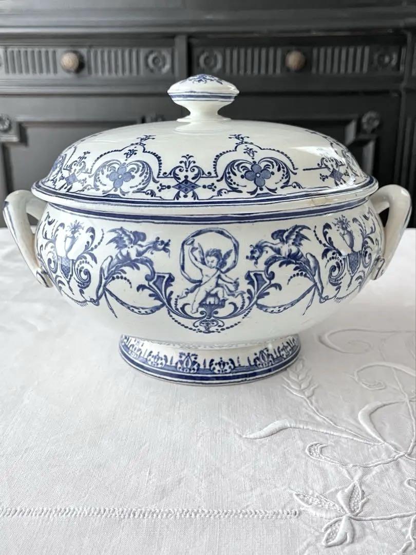 【美品】フランスアンティーク ボルドー焼 Moustiersスーピエール3231