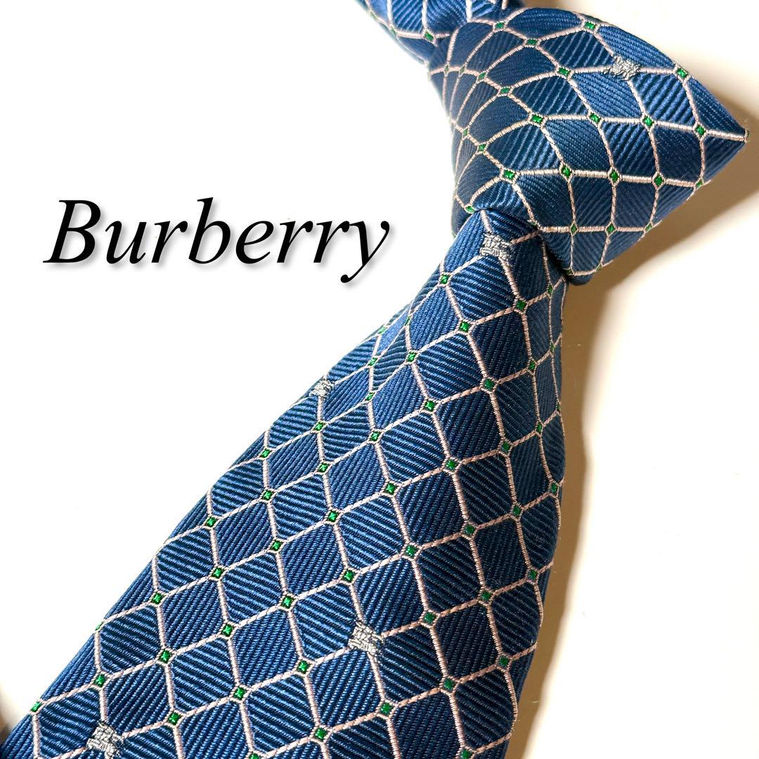 【美品】 BURBERRY バーバリー チェック柄 ネクタイ ブルー系