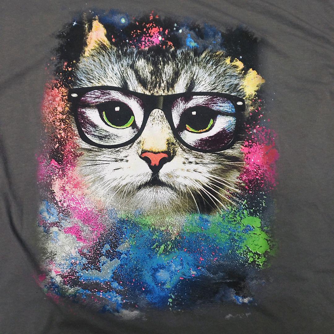 【AELFRIC EDEN】猫伸びプリント☆Tシャツ 猫プリントTシャツ [白猫の行進] / ブラック -Philosophii &lt