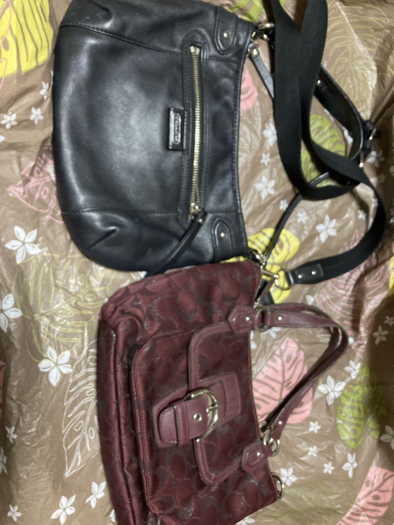 コーチ　COACH バッグ　2点セット・ 黒　革レザー　 エンジ系　モノグラム