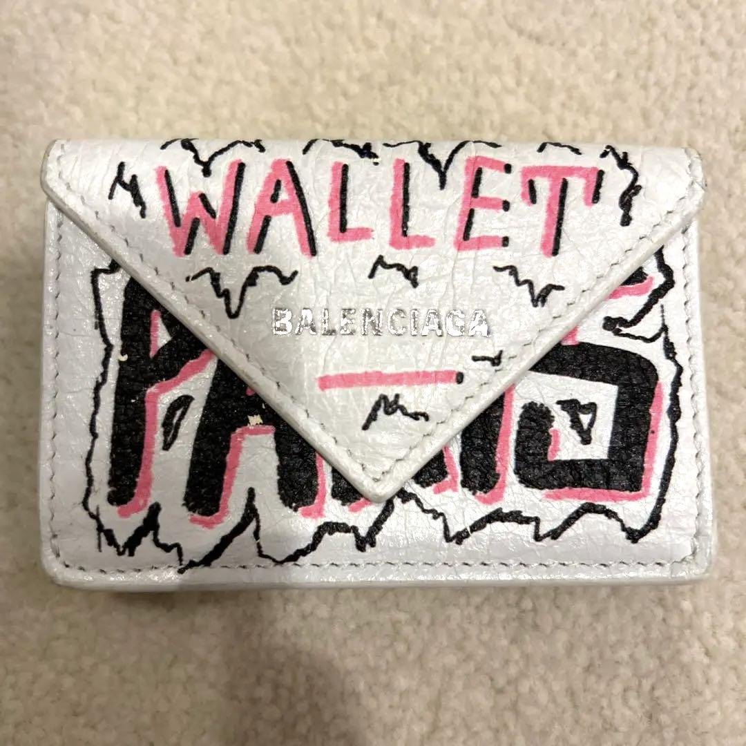 BALENCIAGA ペーパーミニウォレット グラフィティ ホワイト