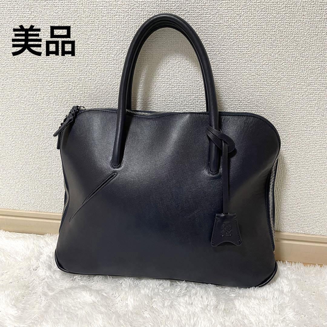 【美品】P.I.D セルヴァ ビジネスバッグ オールレザー 牛革 ネイビー