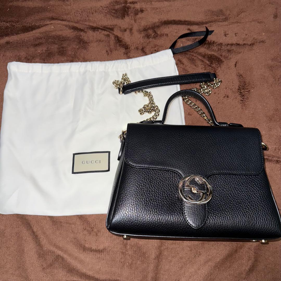 GUCCI ブラックレザー ショルダーバッグ