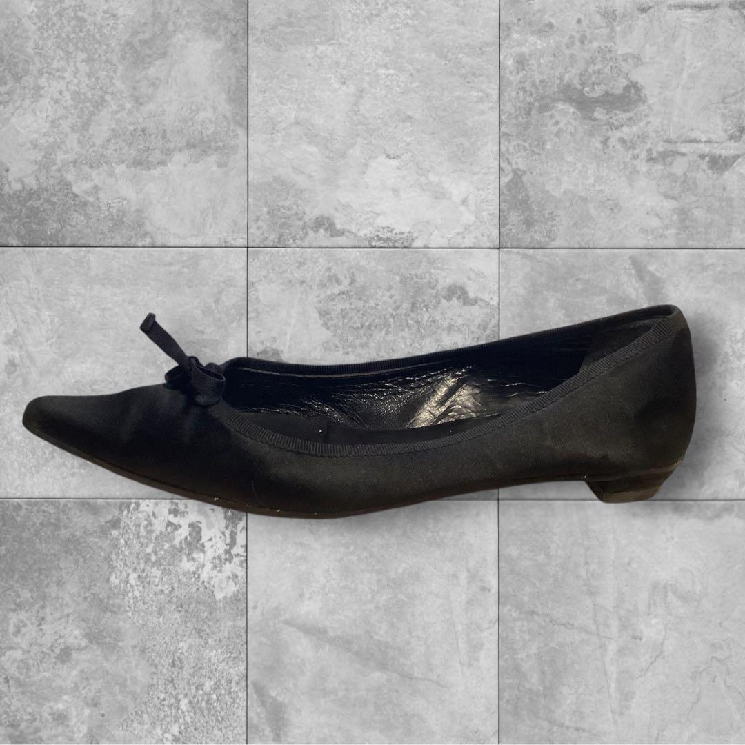 K*a様 Prada ブラック フラットシューズ 37 ❤️ Prada Black Slingback Pointy Toe Flat Sandal Size 7.5
