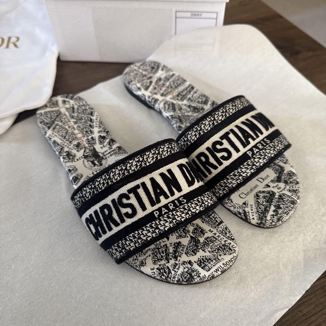 Christian Dior フラットサンダル モノクロ