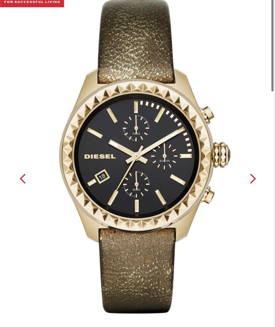 DIESEL 腕時計 ゴールド レッド ロゴ ディーゼル 時計 現行 ✨希少✨ DIESEL - DIESEL 腕時計 ゴールド レッド ロゴ ディーゼル 時計