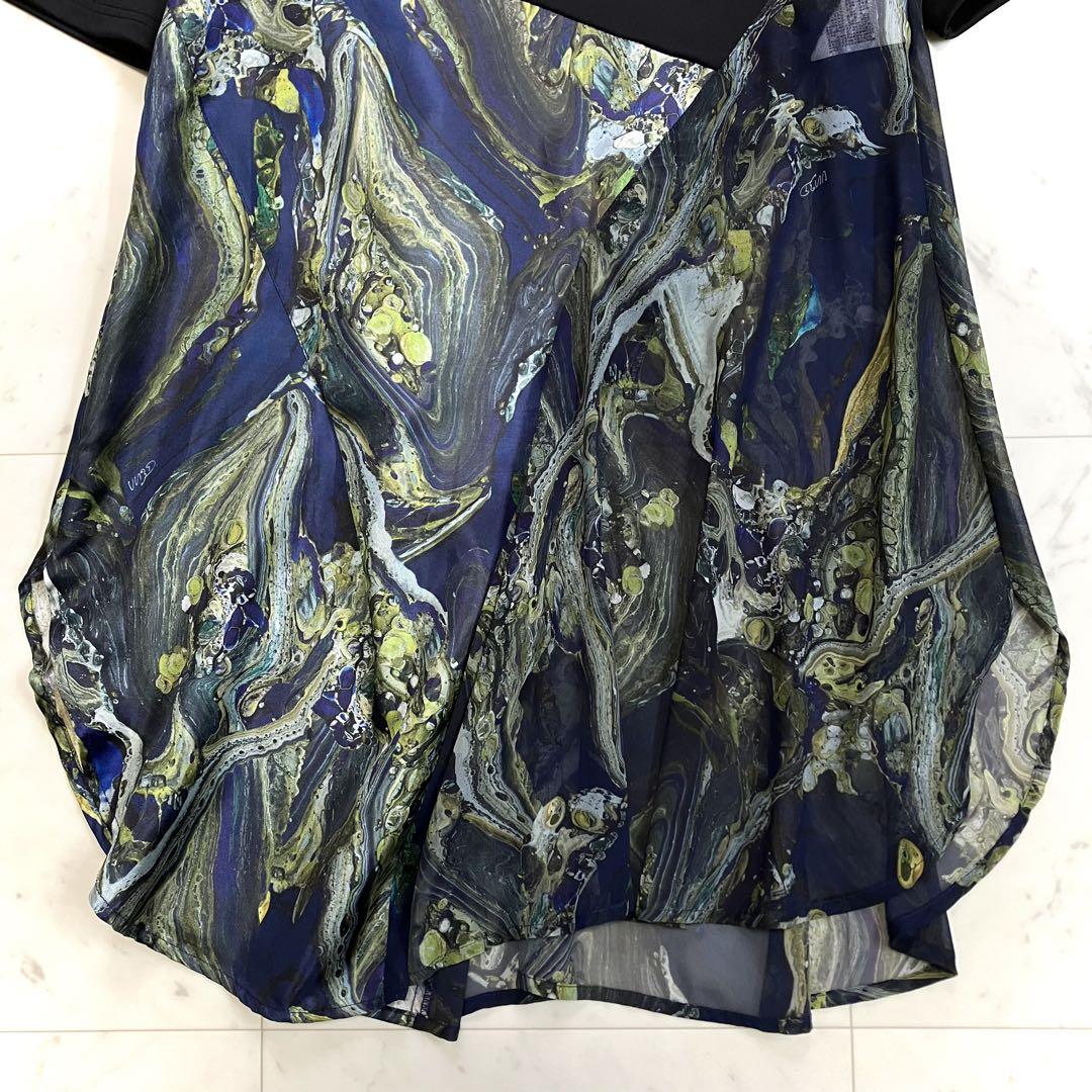 美品 アンスリードマーブルアートTシャツ ブラック フリーサイズ