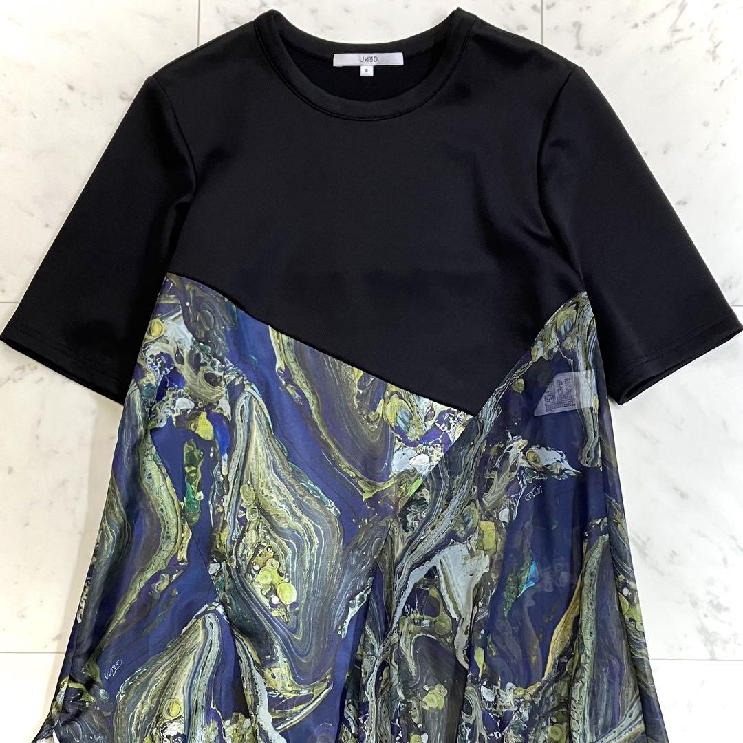 美品 アンスリードマーブルアートTシャツ ブラック フリーサイズ