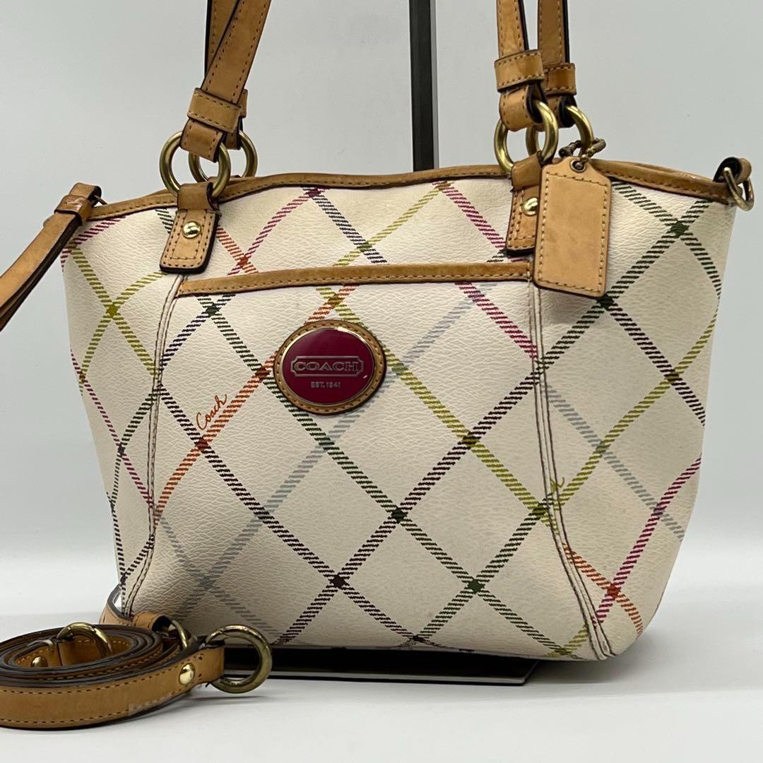 【美品】COACH コーチ 2way ハンドバッグ ショルダーバッグ チェック