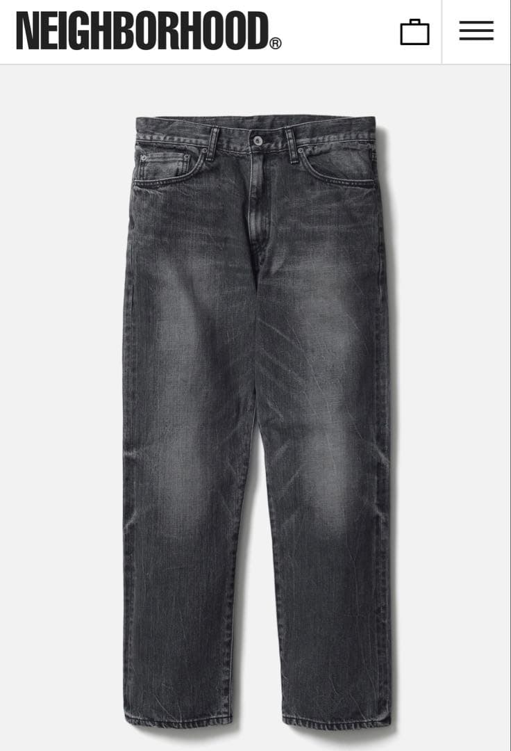BLACK DENIM WASHED SLIM STRAIGHT PANTS