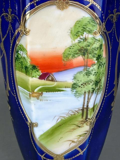 【専用】オールドニッポン 風景文藍色花瓶2本セット 名古屋窯