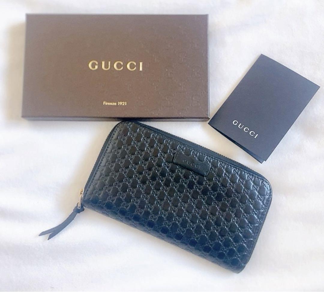 ✨美品✨GUCCI 長財布 ラウンドファスナー マイクロシマ ブラック