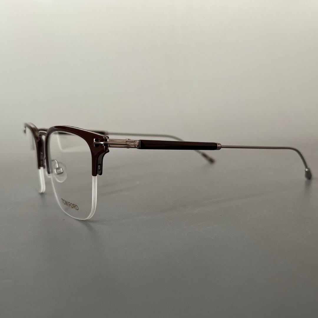 トムフォード メガネ ハーフリム ブラウン 茶色 メタル ナイロール シンプル