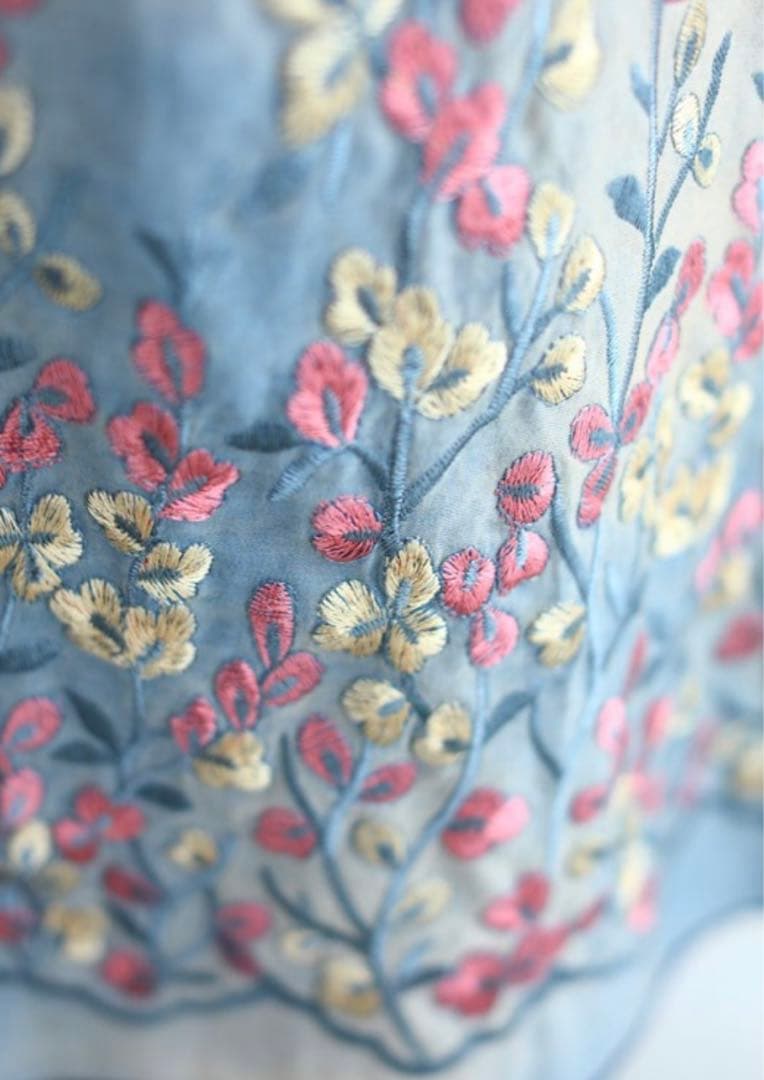 cawaii FRENCH PAVE 梅の花 デニム刺繍ワンピース フリーサイズ