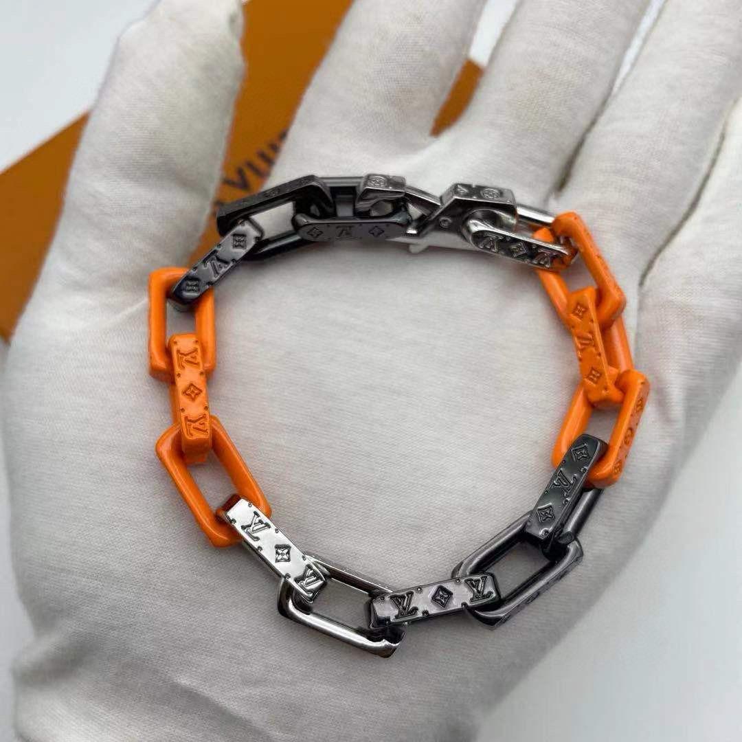 未使用 チェーンブレスレット オレンジ ブラック20CM