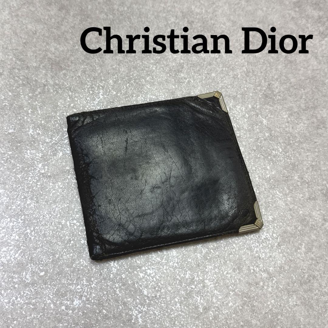 Mari様 DIOR クリスチャンディオール　折り財布　レザーw2 Christian Dior ディオール 二つ折り財布 レザー ブラック