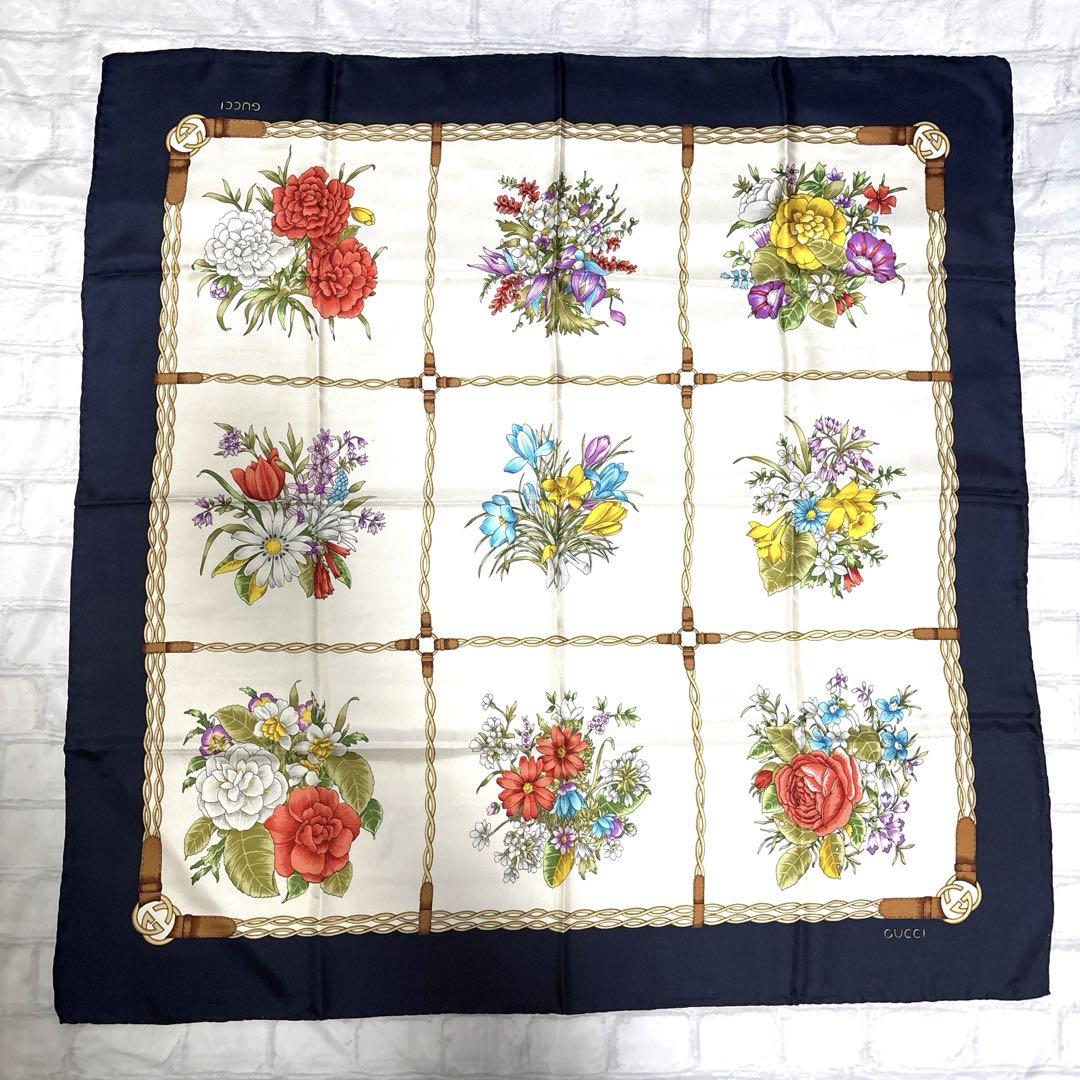 通販生活 ファッション 未使用品】✨GUCCI グッチ 花柄 シルク100%スカーフ イタリア製 小物